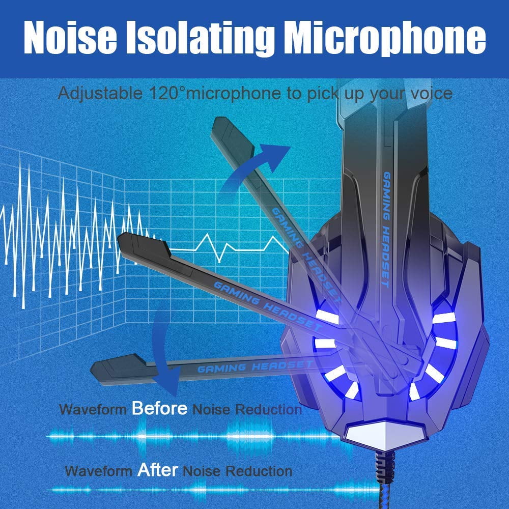 BENGOO G9000 Stereo Gaming Headset with Noise Cancelling Mic, LED Light, Bass Surround for PS4 PC Xbox One PS5 Controller