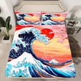 thumbnail image 2 of Homewish Japanese Ukiyo-E Twin Sheet Sets,Ocean Sea Wave Twin Fitted Sheet,Orange Sunset Flat Sheet For Girl Kids,Luxury Bedroom Decor,3 Pieces, 2 of 7