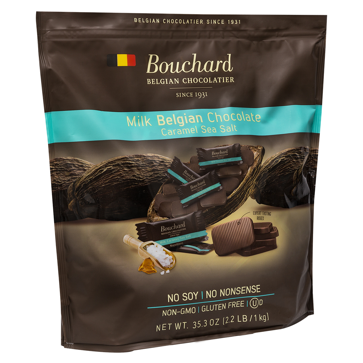 Bouchard Belgian Milk Chocolate Caramel Sea Salt Napolitains 35.2 oz (2.2 LB/1kg)