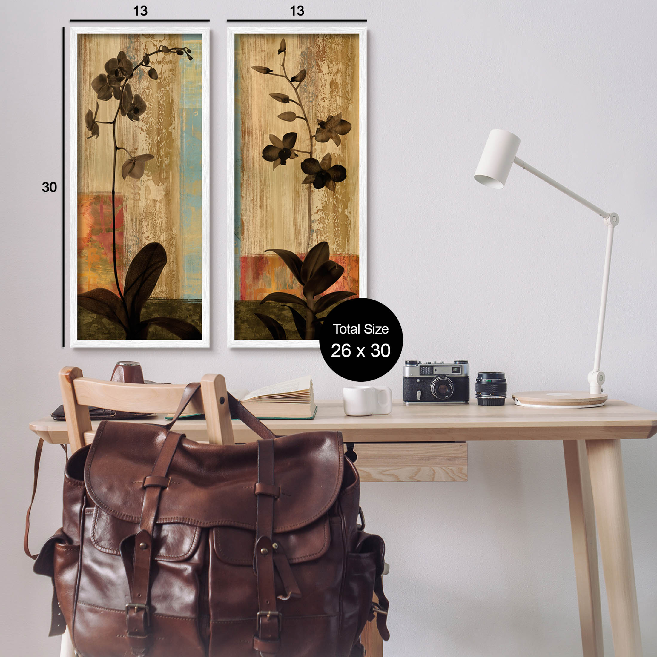 Modern Boho Orchid Blooming Botanical & Floral Graphic Art White Framed Art Print Wall Art, Set of 2