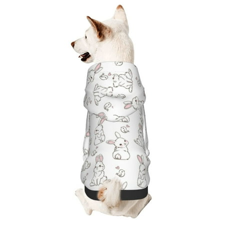Cauagu Bunny And Bird Pattern Winter Pet Hoodie Sweatshirts- Dog Hoodie Sweater with Leash Hole - Cute Dog Hoodie - Pet Clothes Puppy Cat Custume -Medium