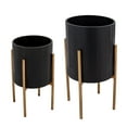 thumbnail image 1 of Sagebrook Home 12629-15 S/2 PLANTER W/ LINES ON METAL STAND, BLACK/GOLD, 1 of 3