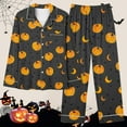 thumbnail image 4 of Uaswgudfs Women's Halloween Print Flannel Pajama Set - Cozy Button-Up Shirt & Straight-Leg Pants for Festive Loungewear Orange-B 2XL, 4 of 6
