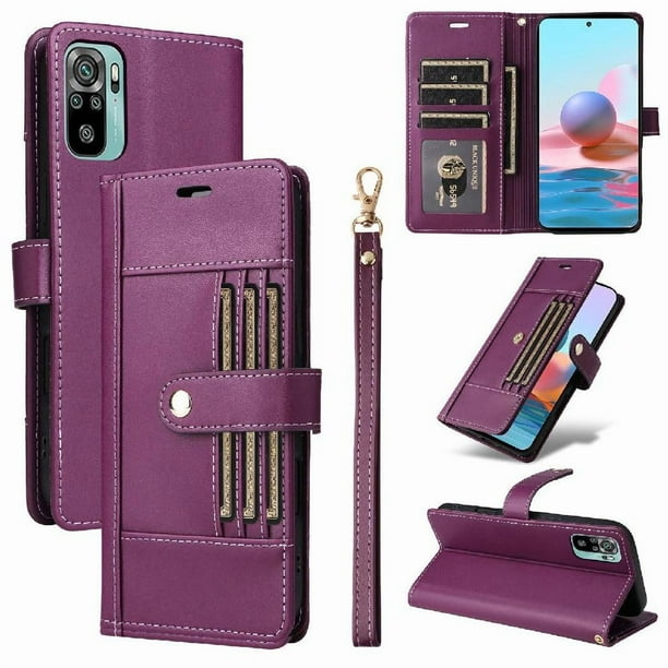 FOXDOCK Funda tipo Cartera para Xiaomi Redmi Note 10 4G – Cubierta de Cuero PU con Múltiples Ranuras, Bolsillo para Efectivo y Correa de Muñeca