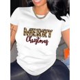 thumbnail image 1 of Creative Christmas Leopard Print Pattern Women'S Trendy Round Neck Short Sleeve, Simple Casual Sports T-Shirt, Comfortable Summer Top for Holidays., 1 of 6