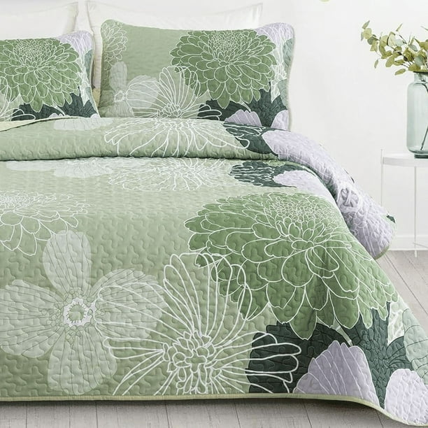 Sage Verde Bohemia Floral 3 Piezas Ropa de Cama Juego de edredón