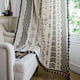 Boho Window Curtain Panel with Tassels Black Striped Geometric Print Country Style Cotton Linen Room Darkening Curtain Panel for Bedroom Living Room Rod Pocket Top