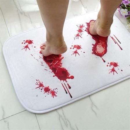 Halloween Red Printed Footprint Prank Rug Bath Mat, Non-Slip Rug Halloween Trick Your Friends for Shower/Bathroom Gift,Doorway Carpet,Bathroom Rug (23.6 x 15.7 in)