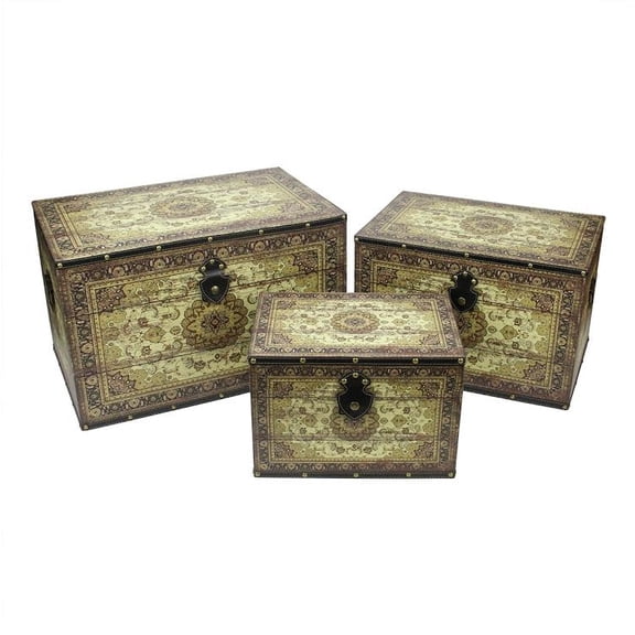 Northlight Set of 3 Oriental-Style Brown and Cream Earth Tone Decorative Wooden Storage Boxes 22"