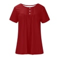 thumbnail image 6 of up to 60% off Gifts Usmixi Shirts for Women Casual Button up Pleated Swing Henley Shirts Tunic Tops Summer Trendy Solid Short Sleeve Round Neck Ladies Blouses Red m, 6 of 6
