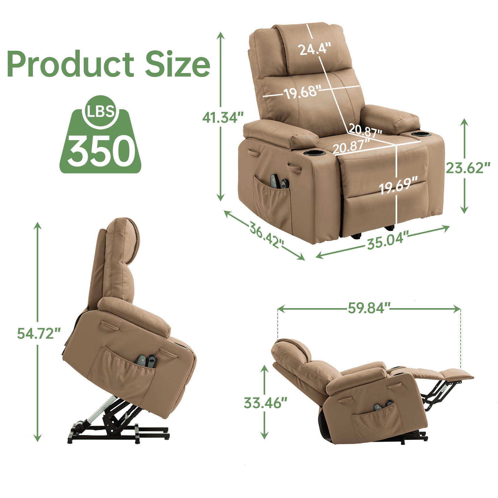 Power Lift Recliner Chair for Elderly with Heat & Massage, 160° Electric Adjustable PU Leather Recliner Sofa with Remote Control, Stand Assist, Cup Holder & Side Pockets for Living Room (Brown)