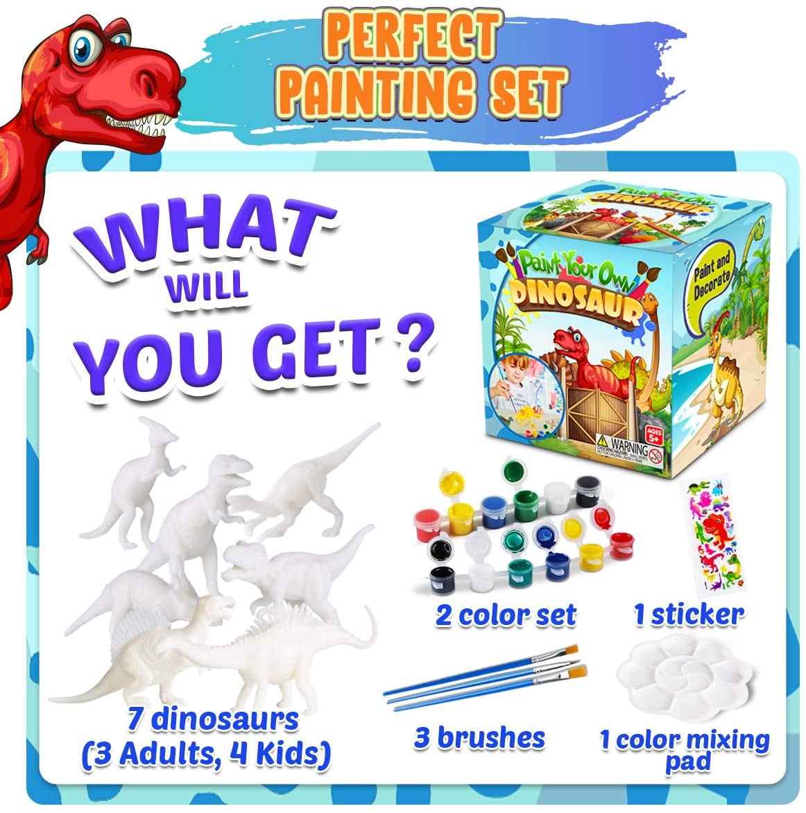 CRAFTBARN - Painting Kits for Kids Ages 4-8 | Craft Paint Set for Boys & Girls Ages 3-5 | Dinosaur Theme Children’s Paint with Water Kit Ages 6-8 