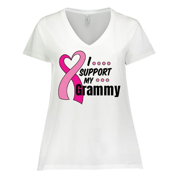 Inktastic Breast Cancer Awareness I Support My Grammy with Pink Ribbon Women's Plus Size V-Neck T-Shirt