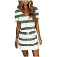 thumbnail image 2 of Txlixc Vestido de bloque de color para mujer, una pieza de manga corta con cuello en V a rayas para adultos con cordón, bolsillo Txlixc  Estilo de ocio, 2 of 10