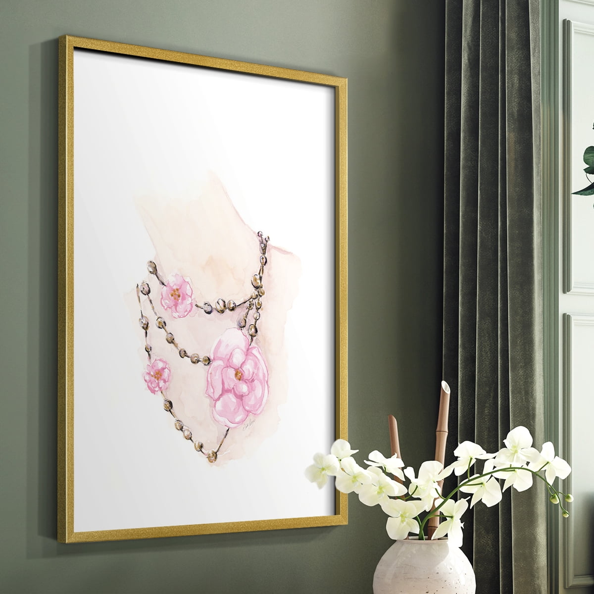 Bead Floral Necklace in Paper Solid Wood 16 x 20 Framed Print