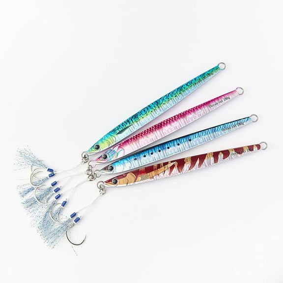 OCEAN CAT Jig Slow Pitch Jigs Vertical Jig Flat Fall Jigging Lures Sinking Jig Lead Metal Jig Baits with Hook for Saltwater Fishing