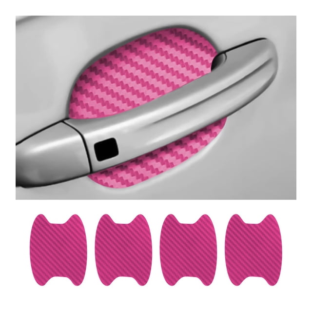 4PCS Car Door Handle Sticker, Carbon Fiber Anti-Scratches Car Door Cup Protector, Non-Marking Auto Door Handle Protective Film, Universal for Most Car Handles,Pink