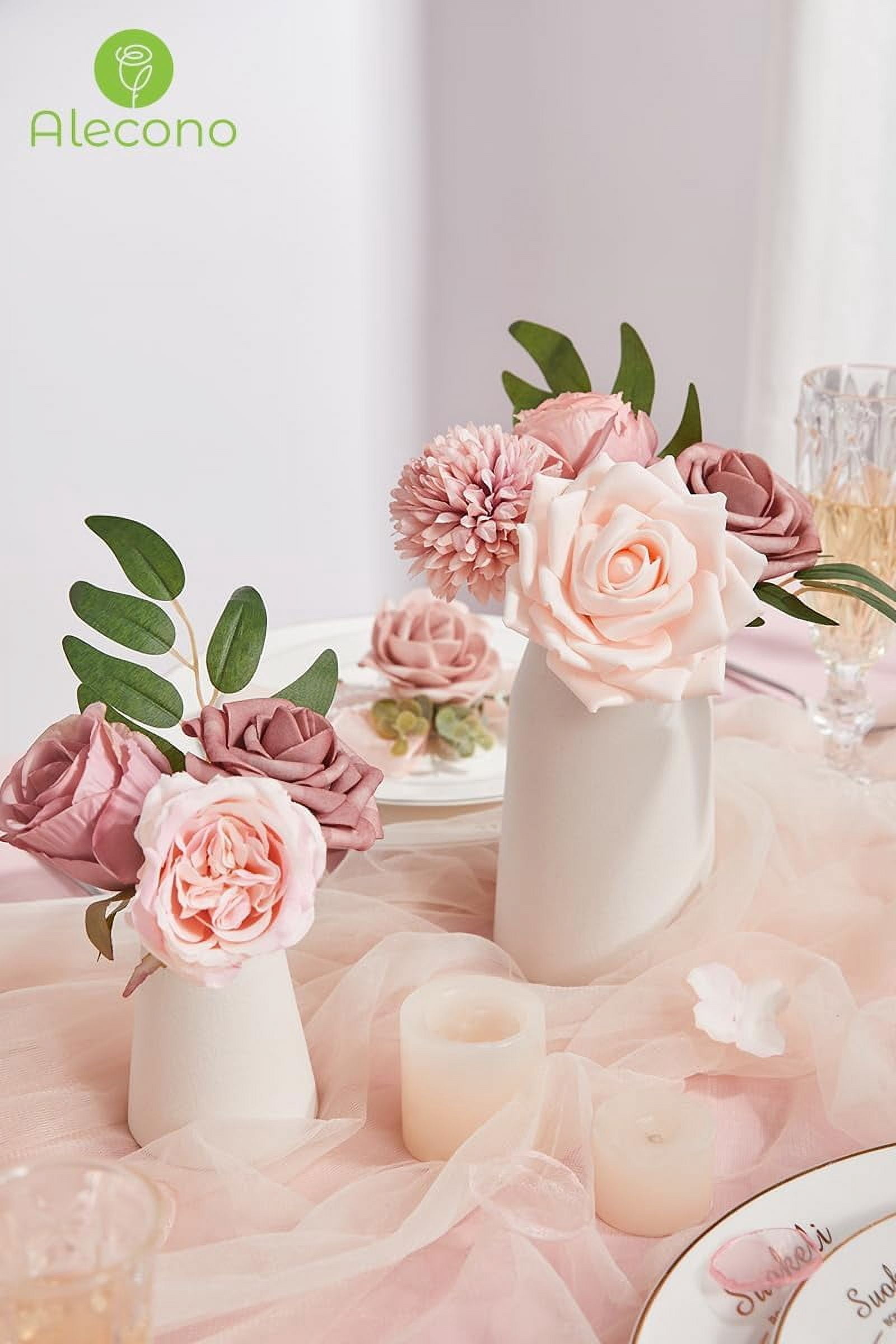 Artificial Flowers, Dusty Pink Silk Fake Flowers for DIY Wedding Bridal Bouquets, Wedding Cake Flowers for Table Centerpieces Baby Shower Birthday Party Home Decorations