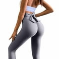 thumbnail image 2 of Olyvenn Women's High Waist Peach Hip Lifting Fitness Pants Bow Trendy Sports Fitness Pants Yoga Full Length Pants for Women Trendy 2023 Gray 4, 2 of 5