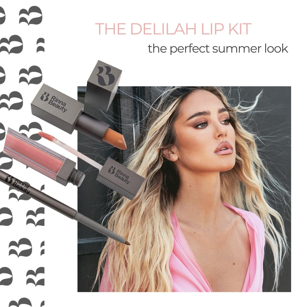 Rinna Beauty Icon Lip Kit – Delilah, 3-Piece Lip Set with Lipstick, Lip Gloss & Lip Liner, Pink Nude Look, Vegan & Cruelty-Free
