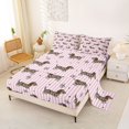 thumbnail image 2 of Homewish Cheetah Dachshund Pattern Queen Sheets,Pink White Stripes Queen Sheet Sets,Lovely Bow Decor,4-Piece,1 Flat Sheet, 1 Fitted Sheet and 2 Pillowcases, 2 of 6