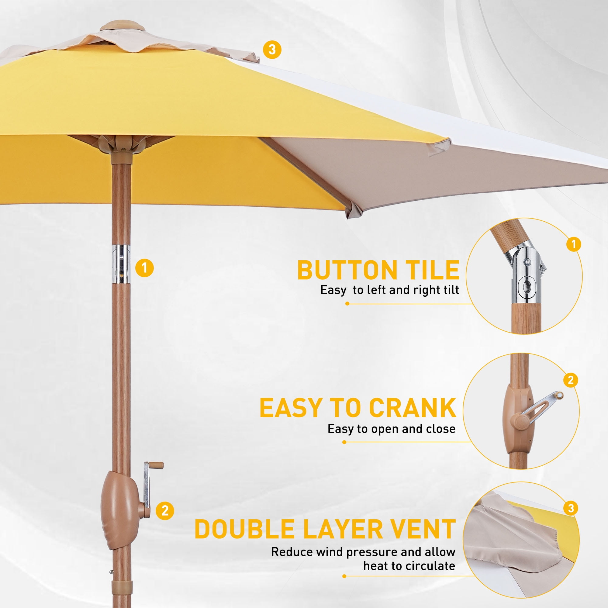 Autlaycil 7.5ft Yellow/Khaki/White Patio Umbrella with Button Tilt UV Protection for Beach, Pool, Garden, Yard