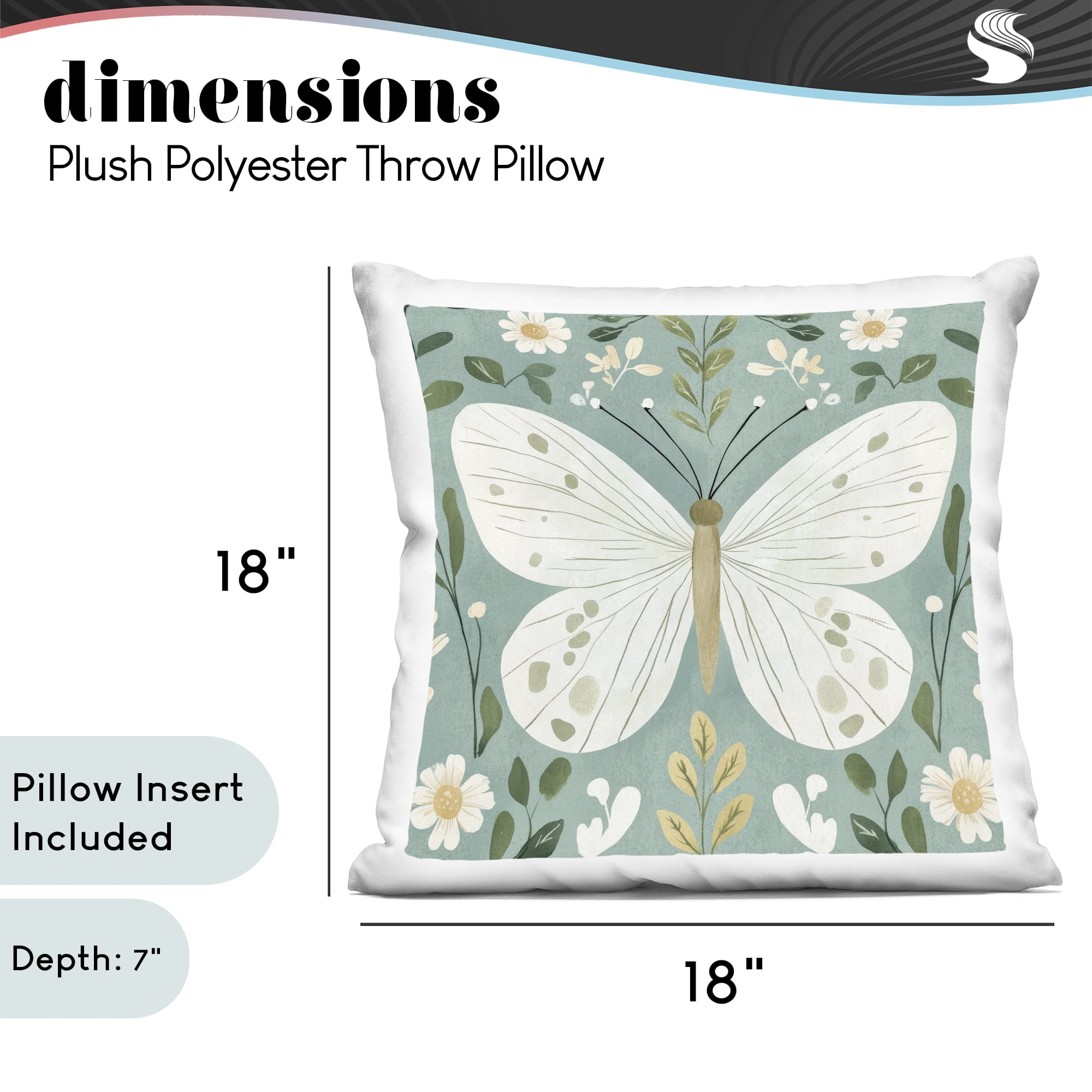 Stupell Industries Teal Butterfly Garden with Daisies Decorative Printed Throw Pillow, design by Petal Prints Design, 18 x 7 x 18