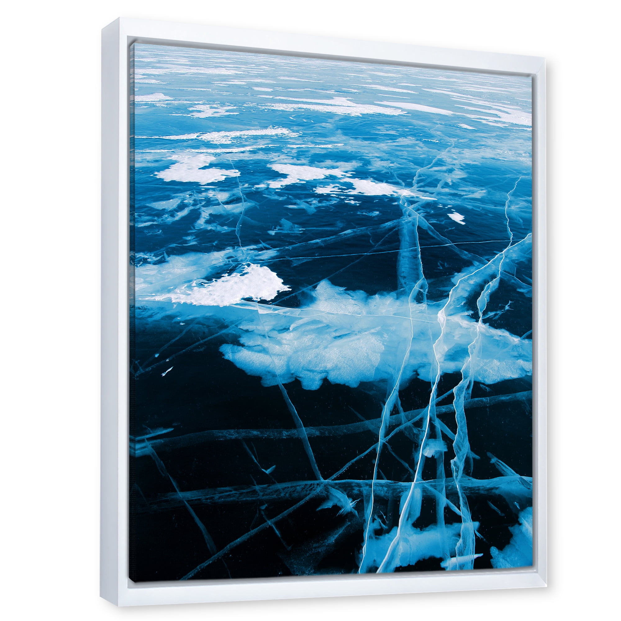 Designart 'White and Blue Ice Structure I' Modern Framed Canvas Wall Art Print
