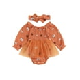 thumbnail image 2 of Musuos Baby Girl Halloween Romper Dress 0-18Months Long Sleeve Smocked Bodysuit with Headband Set Infant Clothes, 2 of 8