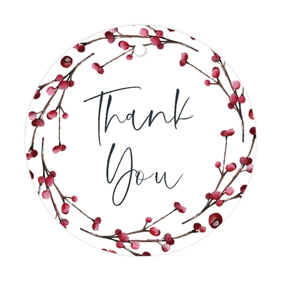 Koyal Wholesale Winter Woodland Watercolor Baby Shower, Round Circle Gift Tags, Thank You, 24-Pack