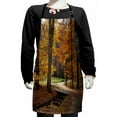 thumbnail image 1 of Autumn Kids Apron, Rainy Gloomy Day Forest Path with Leafless Trees Art Photograph, Boys Girls Apron Bib with Adjustable Ties for Cooking Baking Painting, Seal Brown Marigold, by Ambesonne, 1 of 2