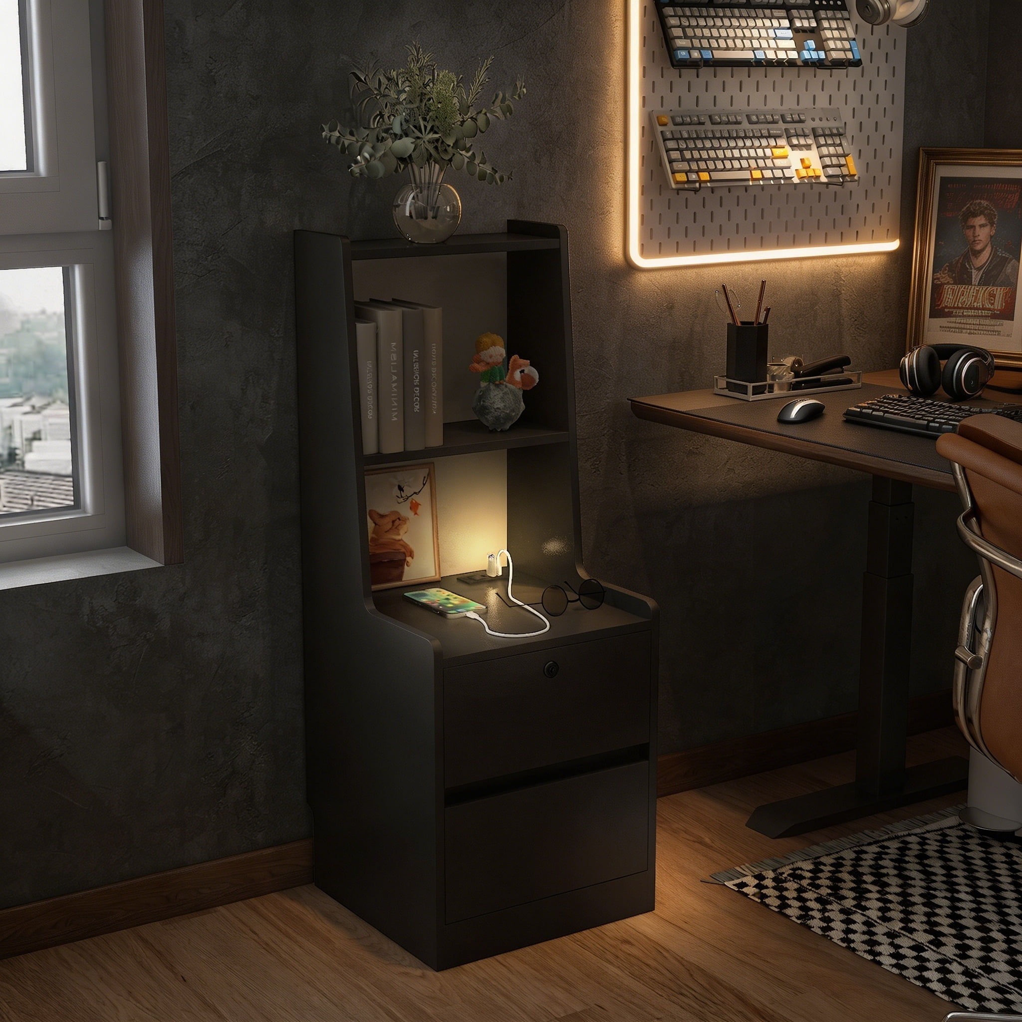 ANPPORT Nightstands Set of 2 with Charging Station and Night Light for Bedroom