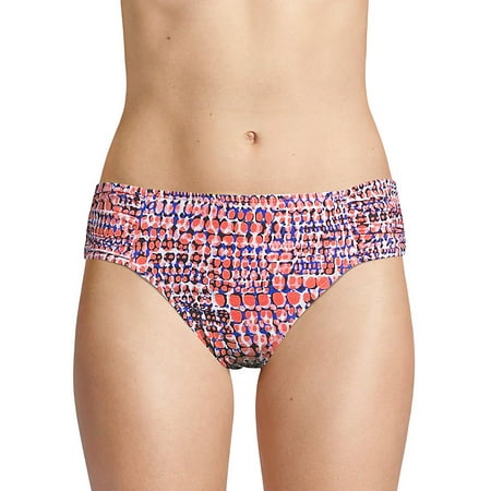 Coral Crocodile High-Waist Side Shirred Bikini Bottom