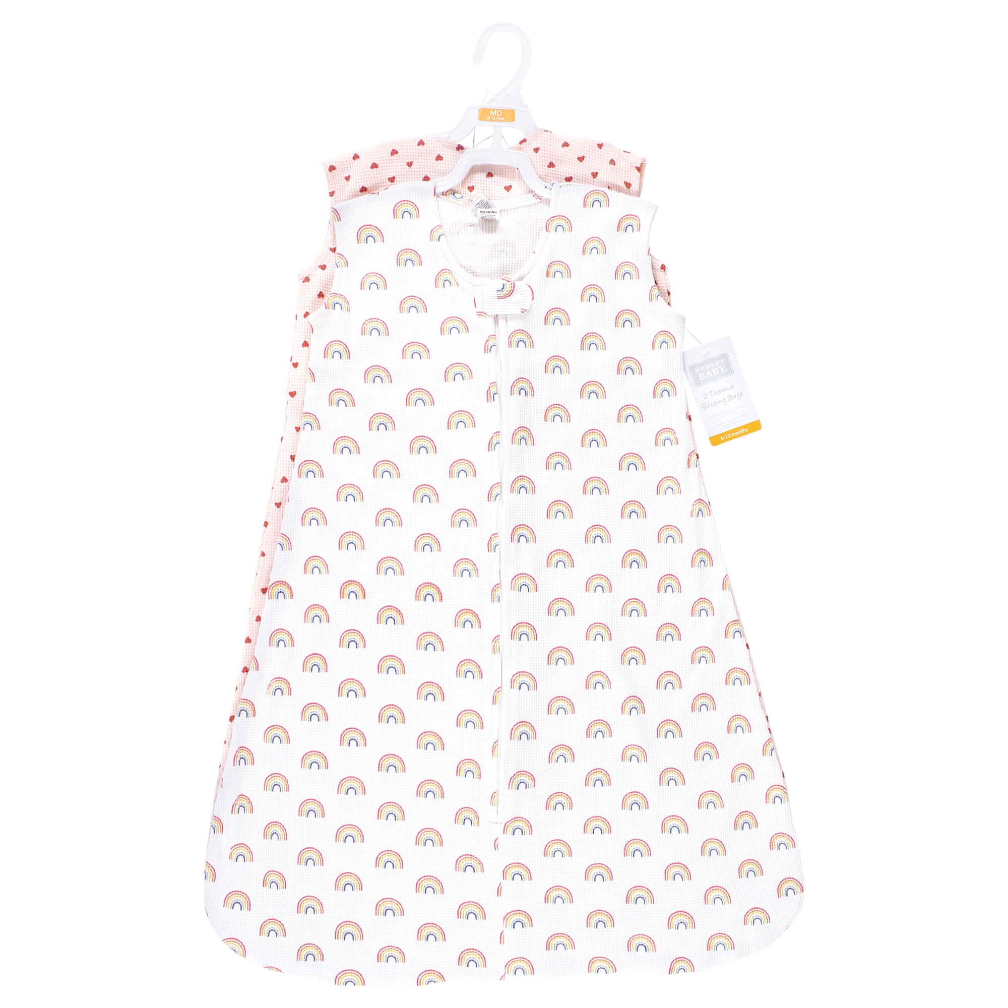 Hudson Baby Infant Girl Thermal Sleeveless Sleeping Bag 2pk, Creative Rainbows, 6-12 Months