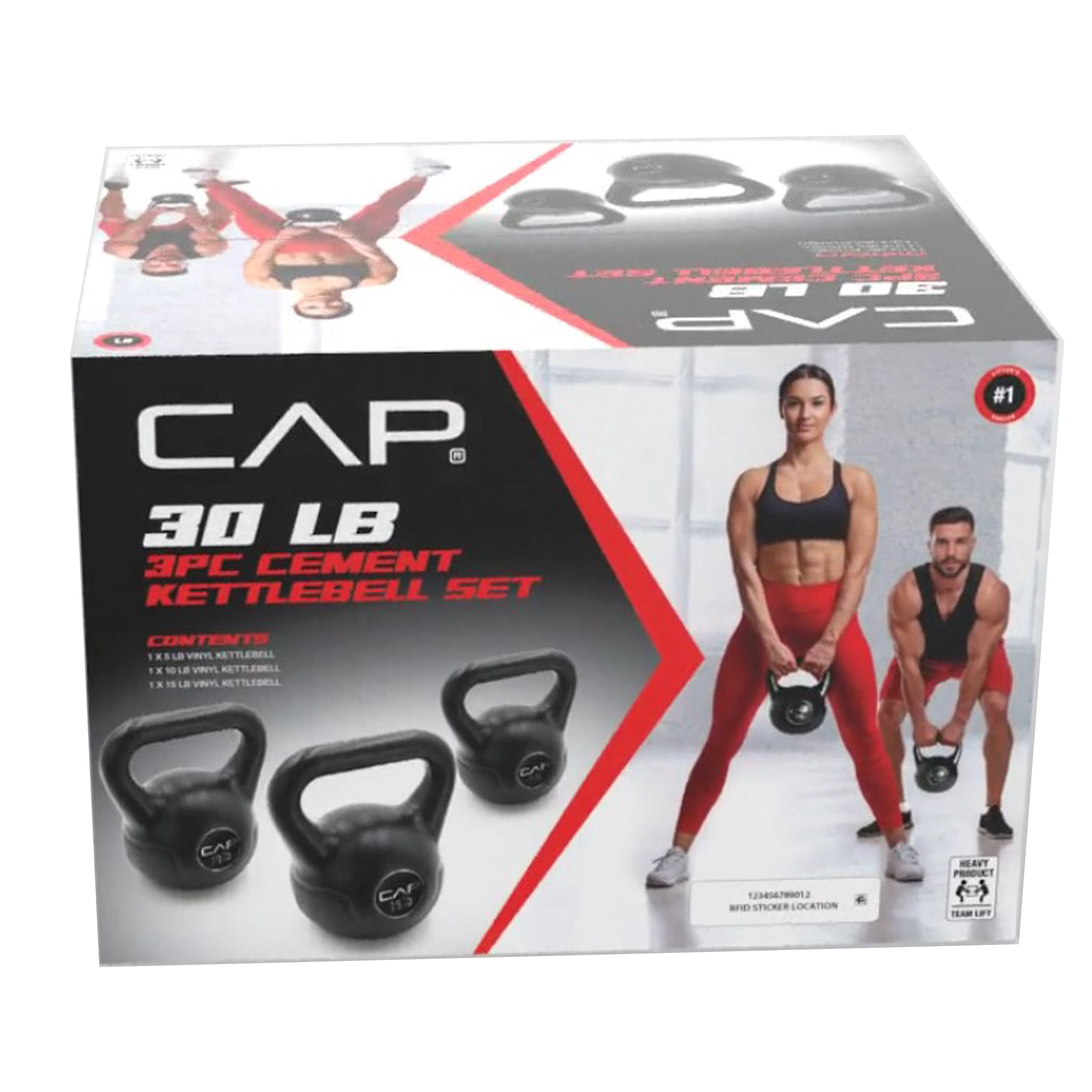 CAP Barbell 30lb Vinyl Kettlebell Set (5, 10, 15 lbs), Black