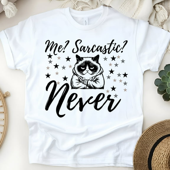 Me Sarcastic Never Grumpy Cat Humor Unisex Graphic Shirt, White, Size S