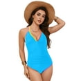 thumbnail image 6 of zaveiop Women's One Piece 2025 Tummy Control Swimsuits Neon Color Block Swimwear Deep V Neck Slimming Bathing Suit (Blue, XL), 6 of 9