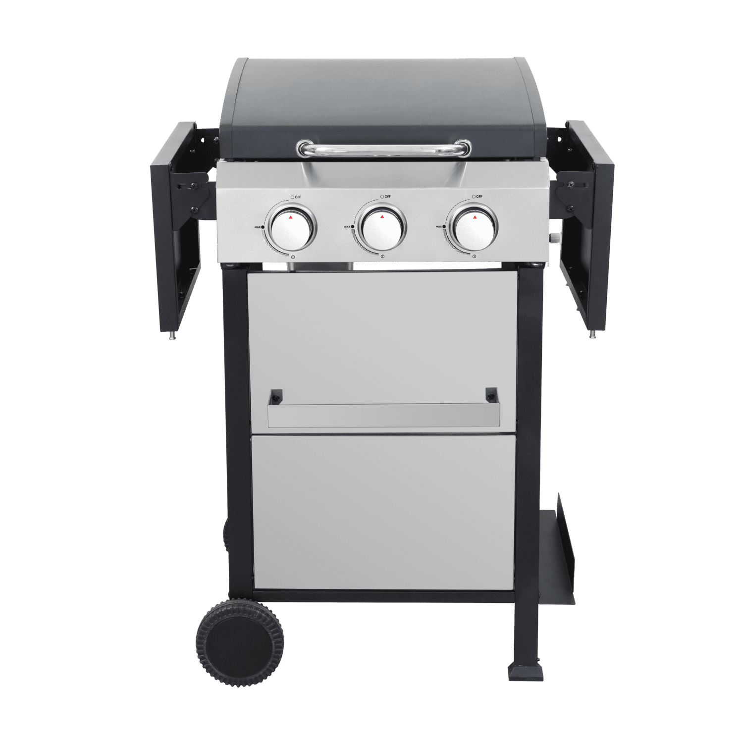 Hommoo 3-Burner Propane Gas BBQ Grill, BBQ Grill with SS Plancha and Foldable Side Table and Wire Enamel Cooking Grids, for Outdoor Barbecue