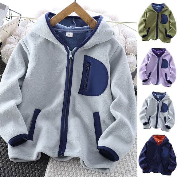 Abtuhar Toddler Boys Fall Winter Hooded Casual Outerwear and Jackets Solid Velvet Zip‑up Sports Coat for 2‑13 Years