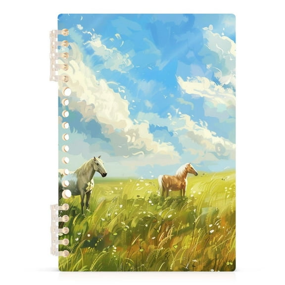 Steeds Horses on Grassland Spiral Journal Notebook College Ruled Notebook 8.3" x 5.7" A5 Lined Thick Paper Page