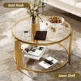 thumbnail image 2 of GZXS 31.5-Inch Clear Tempered Glass Coffee Table with Golden Metal Legs and Lower Display Shelf, Unique Artistic Round Accent Table for Living Room, 2 of 7