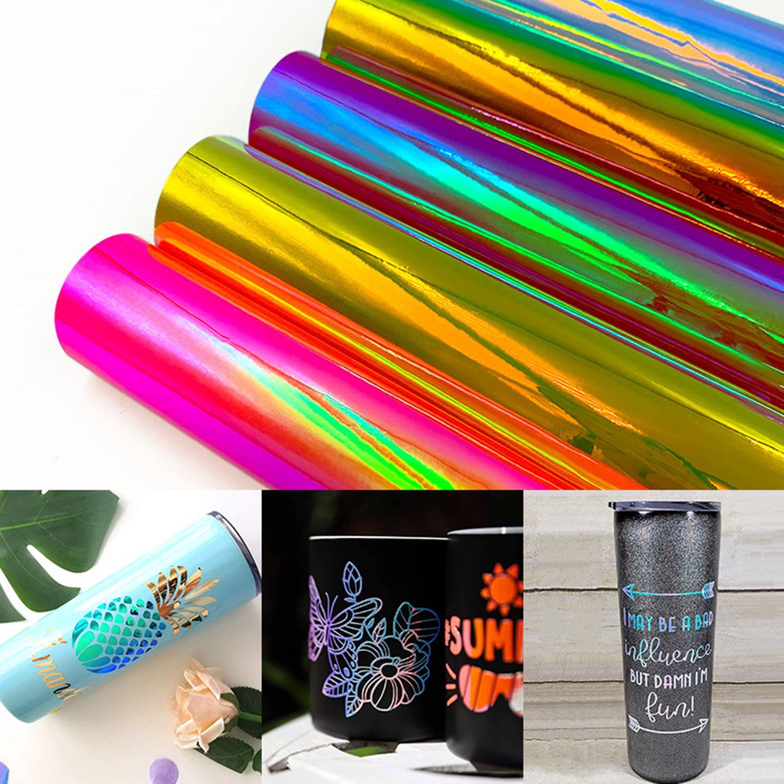 MORESEC 4Pcs Holographic Color Changing Heat Transfer Vinyl Roll 30x100cm, Iridescent Iron On Film for T Shirt Fabric, DIY Self Adhesive Vinyl for Clothing Decoration