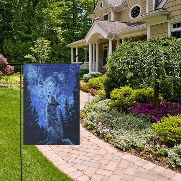 Starry Night Wolf Garden Flag Double Sided 12 x 18 Inch Outside Yard Decoration Outdoor Flag