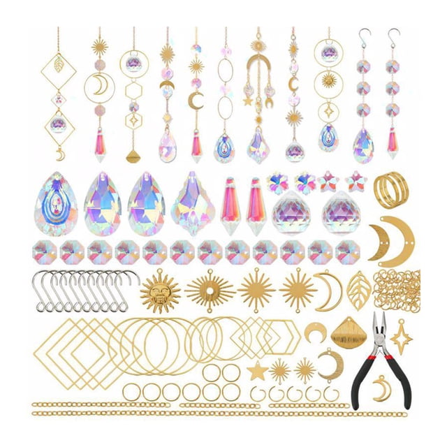 Bewildely 200 piezas de atrapasueños de cristal arcoíris 200 piezas para decoración de habitación colgantes de sol y luna estrella sol luna Juguetes Educativos