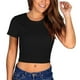 thumbnail image 1 of Mujeres Cuello Redondo Manga Corta Tops Casual Moda Color Puro Espalda Bowknot Correa Mujeres Verano Camisetas Negro S, 1 of 6