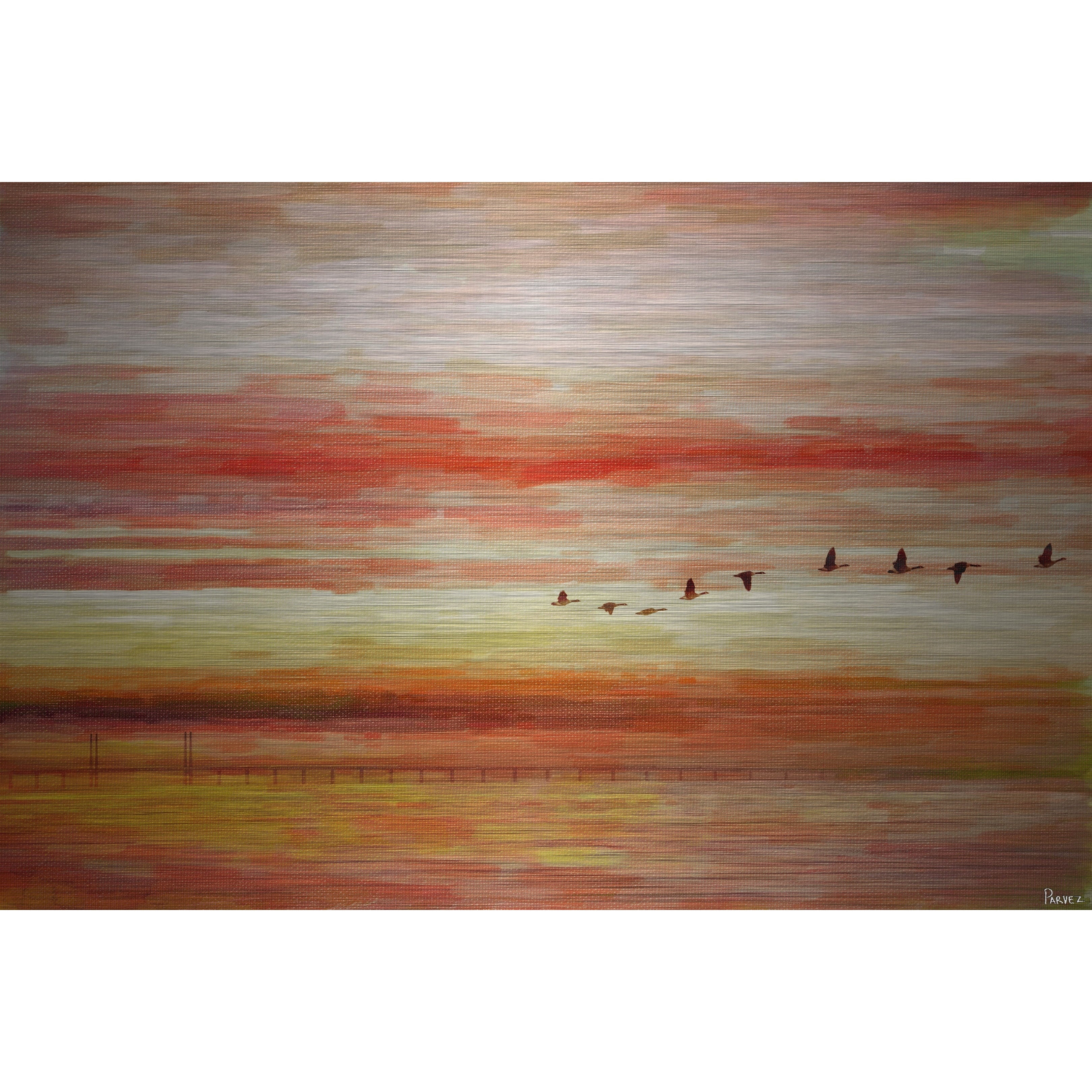 Parvez Taj  'Flying South' Painting Print on Brushed Aluminum 24 x 16
