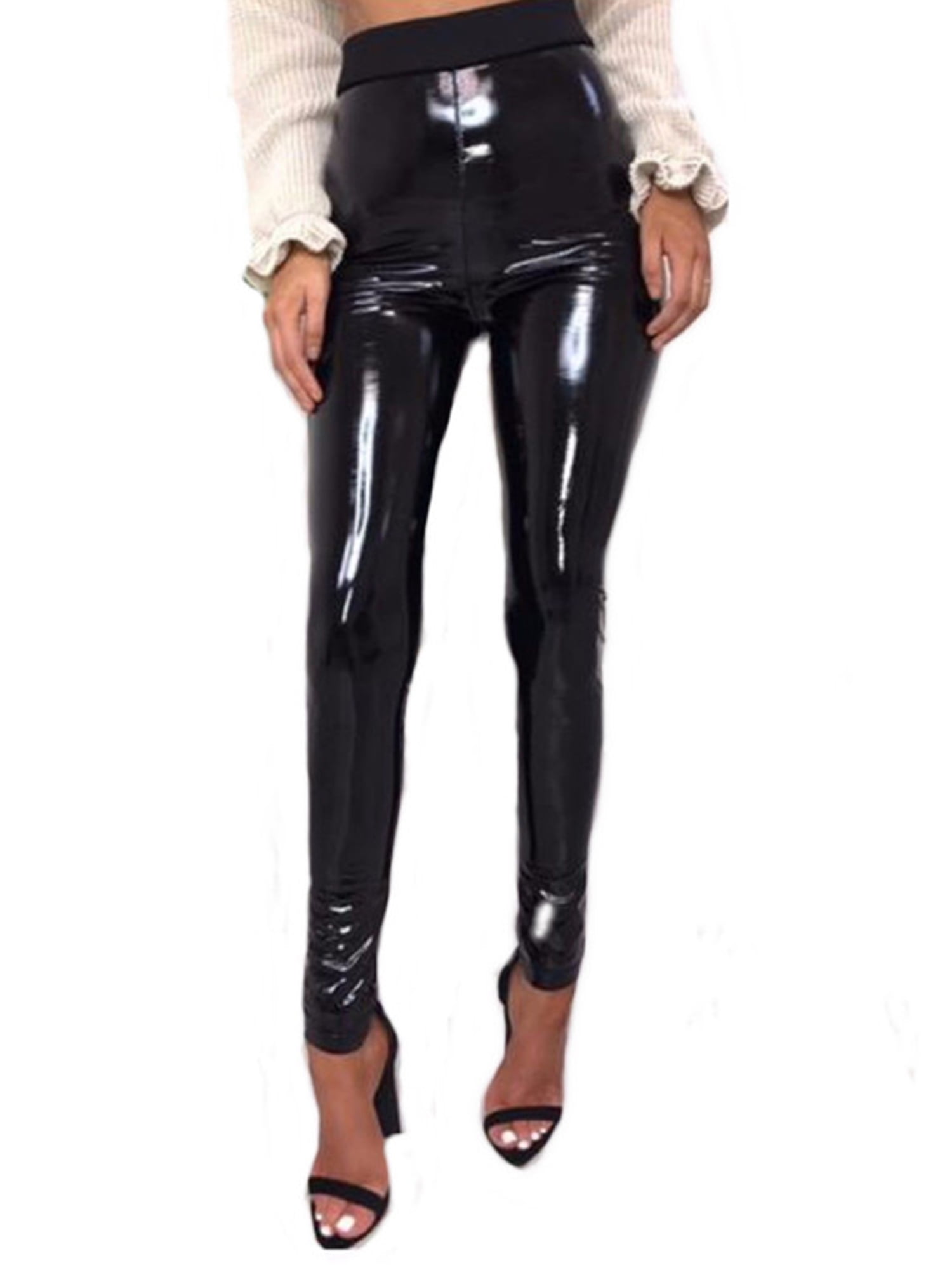 Womens Stretch Shiny Metallic Legging Ladies Novelty Wet Look Disco Skinny Pants 