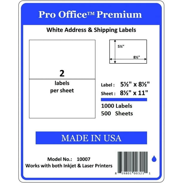 Wing Office Shipping Labels for Printers - Premium 1000 Half Sheet Self Adhesive - Ink Jet and Laser Printers, White, Made in USA, 5.5 x 8.5 Inches, ...