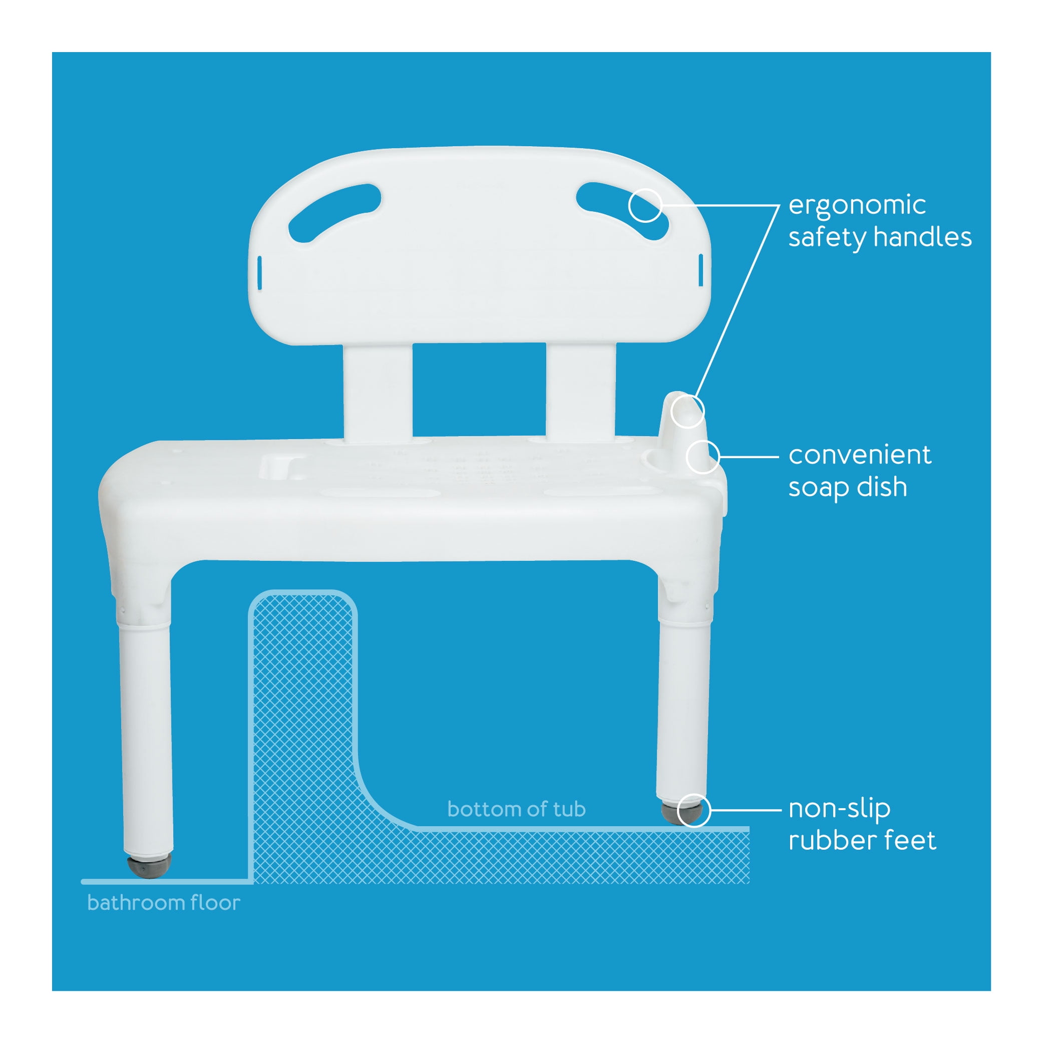 Carex Bath Universal Transfer Bench with Backrest, Adjustable