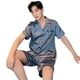 thumbnail image 1 of Conjunto de pijama de seda con pantalones cortos para hombre, ropa de dormir cómoda y transpirable, traje de dormir de seda de hielo, gris, azul, XL, 1 of 8
